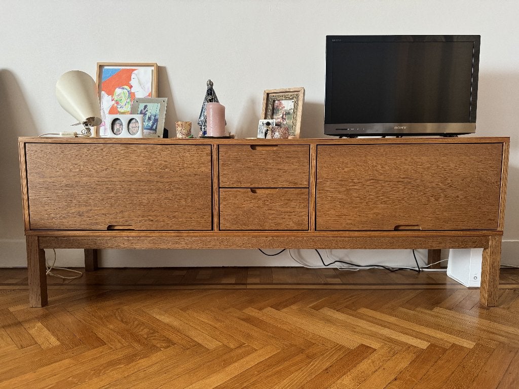TV meubel en dressoir, 25 à 50 cm, Mid-Century met eikenfineer, 150 à 200 cm, Comme neuf