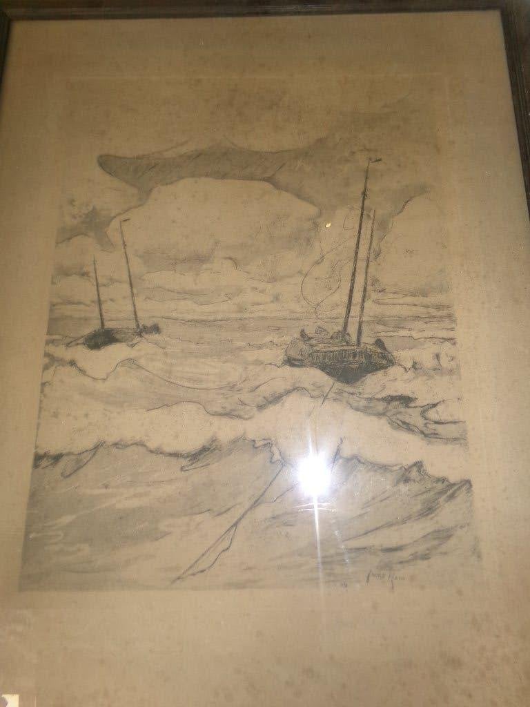 Grote Ets - Frans Hens - Boten / Zee/ Strand, Antiek en Kunst, Kunst | Etsen en Gravures, Ophalen, Ets