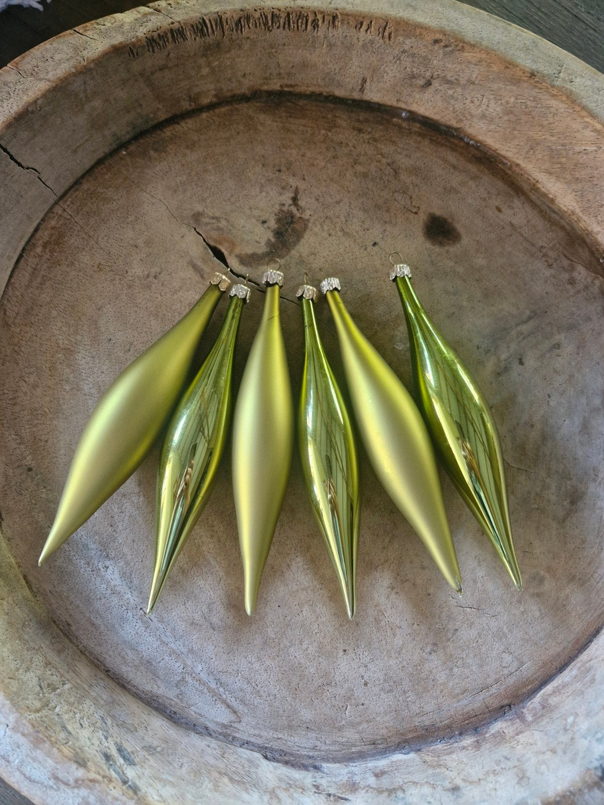 6 glazen kerstpegels groen 16 cm – mat en glanzend – vintage, Ophalen, Schaal