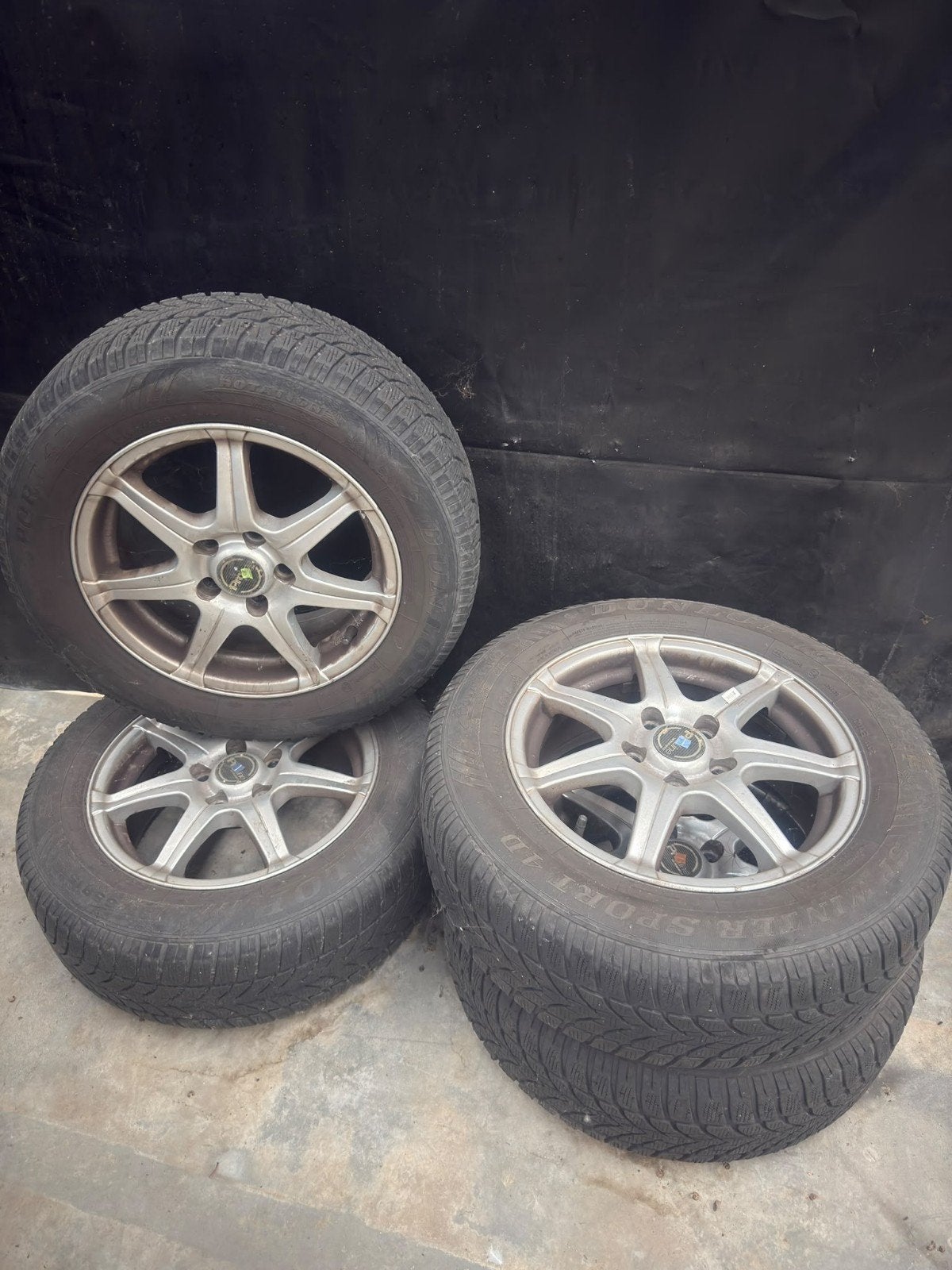 Set Dunlop velgen op winterbanden 195/65 R15, Ophalen, Gebruikt, 15 inch, Winterbanden