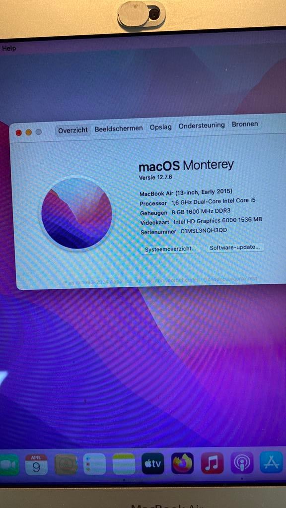 Macbook air 13 inch early 2015, 8 GB, 13 inch, Minder dan 2 Ghz, Ophalen of Verzenden