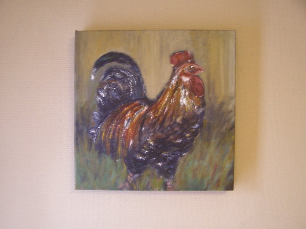 Peinture coq : signée, Antiquités & Art, Art | Peinture | Moderne, Enlèvement ou Envoi, Signé, Animaux