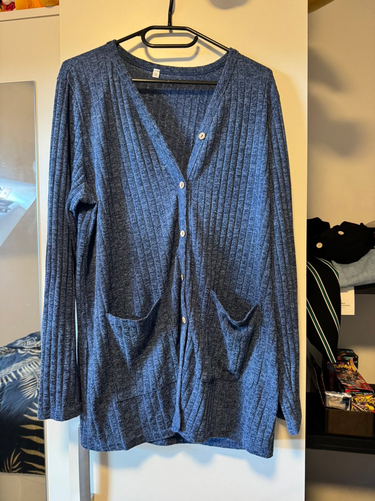Blauw geribbeld vest met knopen en zakken, Verzenden, Gedragen, Maat 46/48 (XL) of groter, Blauw