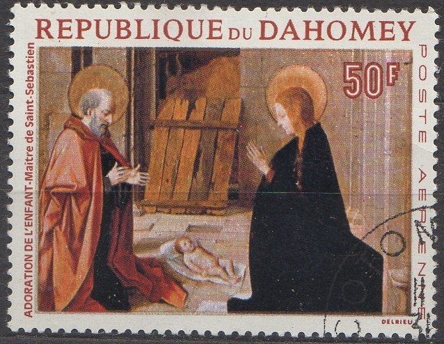 Dahomey - "Aanbidding van het kind" -Meester van St.Bastiaan, Postzegels en Munten, Postzegels | Afrika, Ophalen of Verzenden