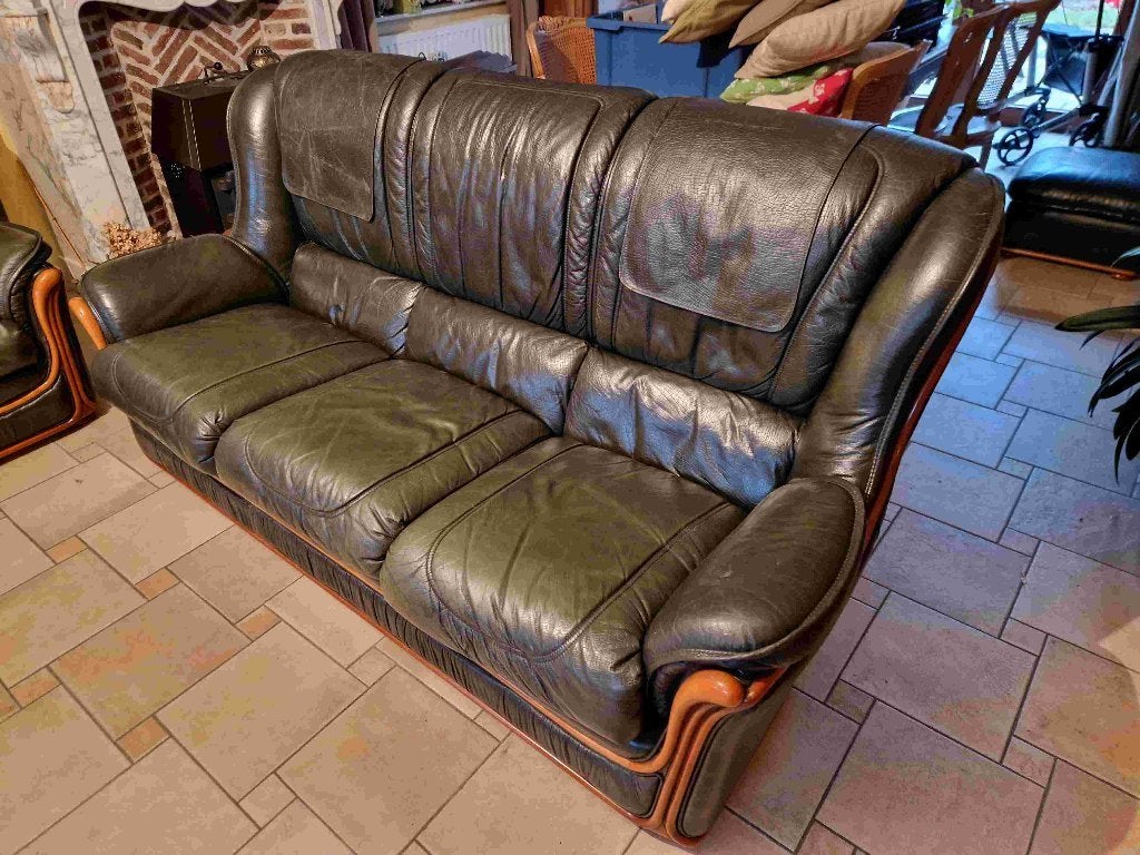 Salon cuir 6 places + pouffe, Maison & Meubles, Quatre personnes ou plus, Banc droit, Enlèvement, Utilisé