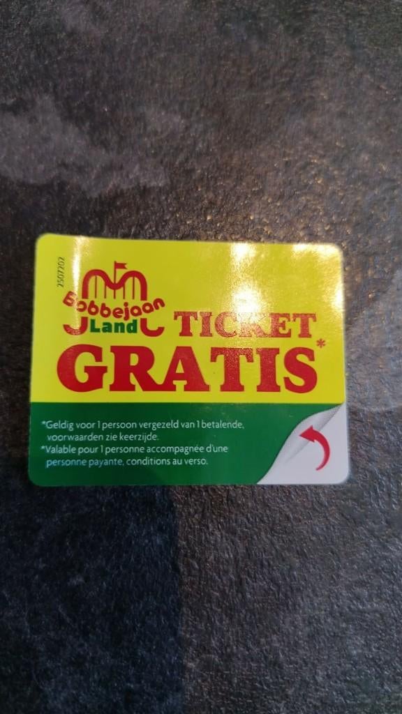 Billet Bobbejaanland, Tickets en Kaartjes, Eén persoon, Ticket of Toegangskaart