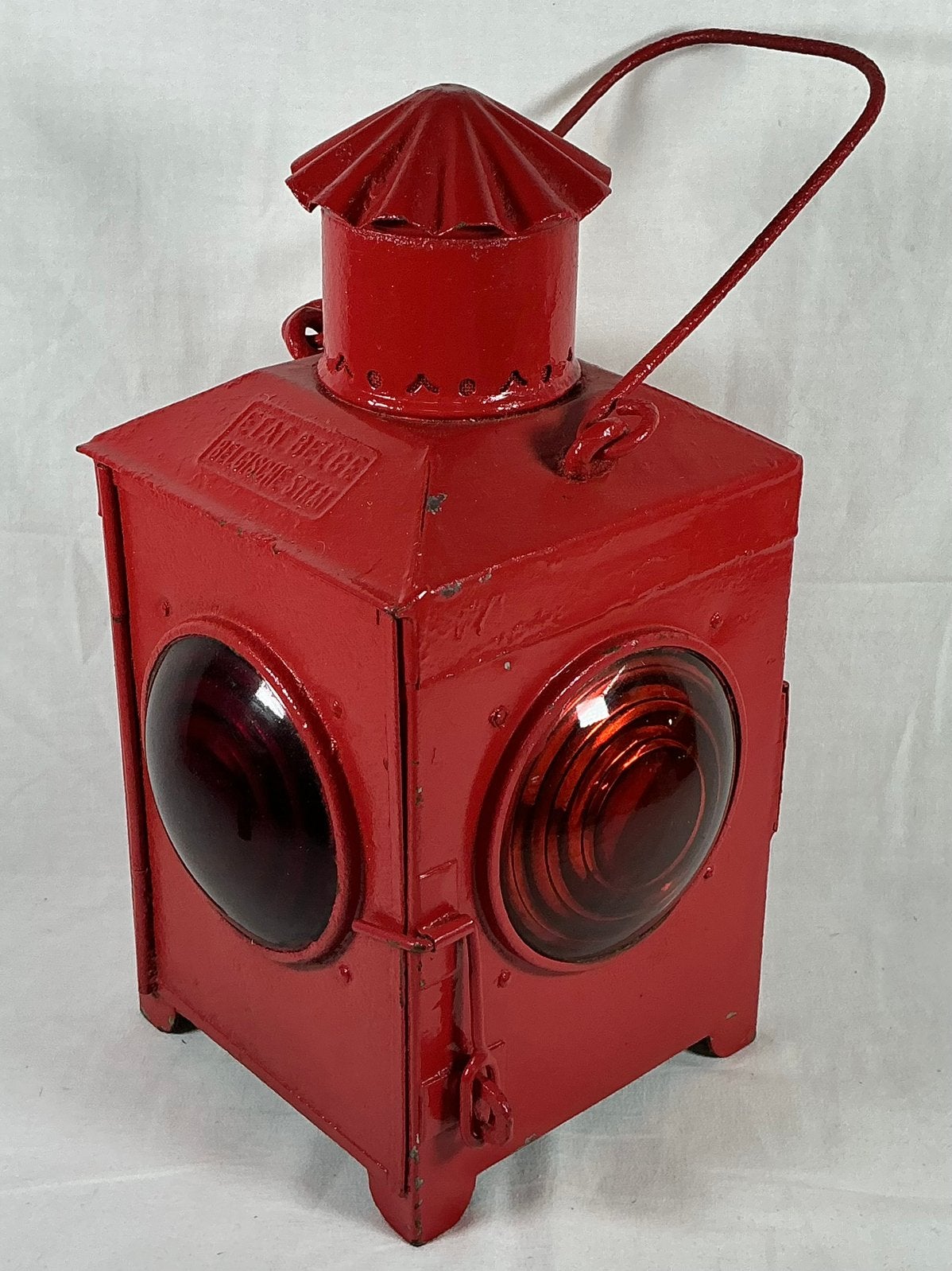 Antieke vintage Rode metalen trein mijn petroleumlamp, Ophalen of Verzenden