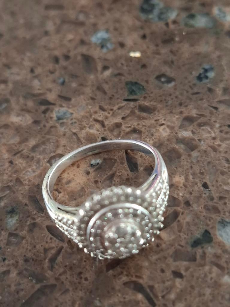 Vintage Y2K cluster ring sterling 925 silver vol diamantjes, Handtassen en Accessoires, Ringen, Zilver, Zilver, Ophalen of Verzenden