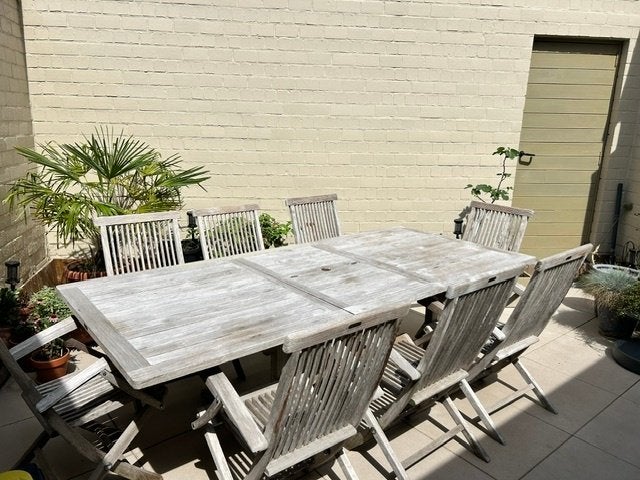 Tuinset teak Ventura 8 personen, Tuin en Terras, Tuinsets en Loungesets, Ophalen, Gebruikt, Teakhout, 8 zitplaatsen