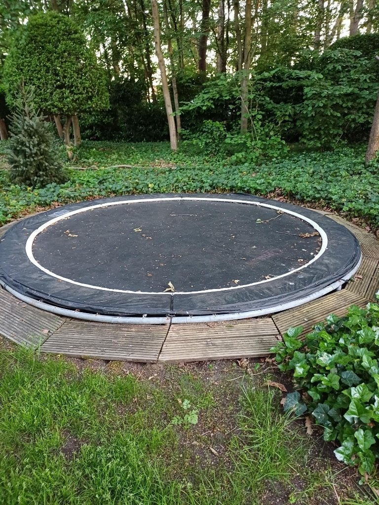 Trampoline Optimum + toebehoren: gratis, Ophalen, Gebruikt