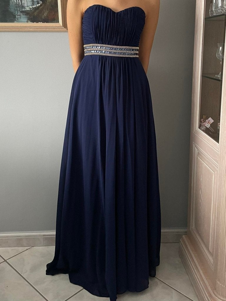 ROBE de  soirée / bal EVA&LOLA bleu longue élégante strass S, Robe de gala, Enlèvement ou Envoi, Taille 36 (S), Comme neuf
