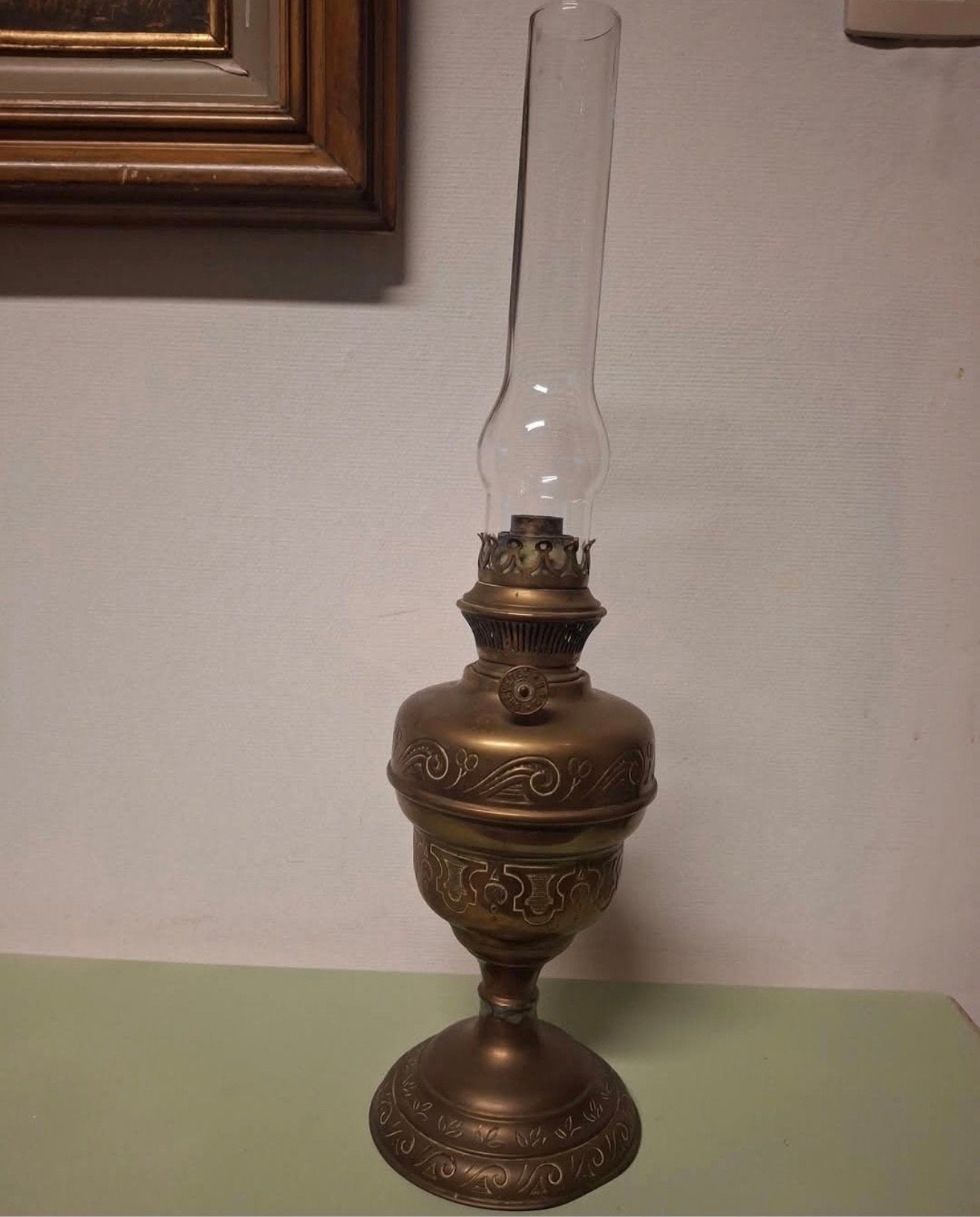 Mooie vintage petroleumlamp koper, Ophalen