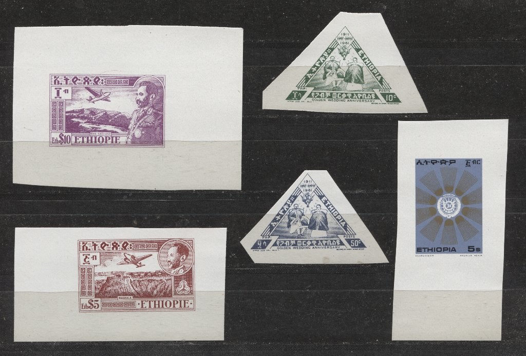 5x Ongetande (proef?) postzegels Ethiopië, Postzegels en Munten, Postzegels | Afrika, Verzenden, Overige landen, Postfris