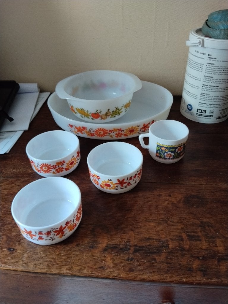 2 schalen, 3 kommen, 1 kop arcopal, Ophalen, Gebruikt, Glas, Kom(men)