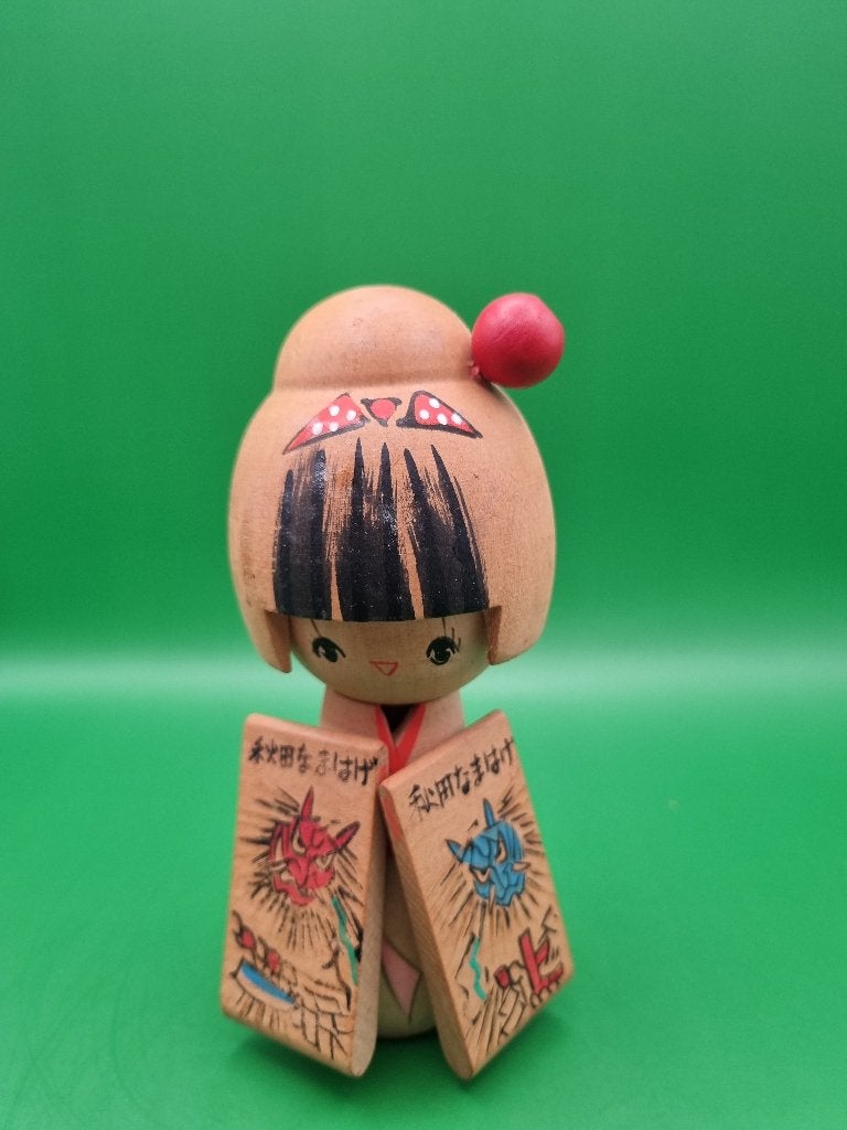 La jolie Namahage Kokeshi de Sogen, Antiquités & Art, Japon, Bois, Peint, Poupée