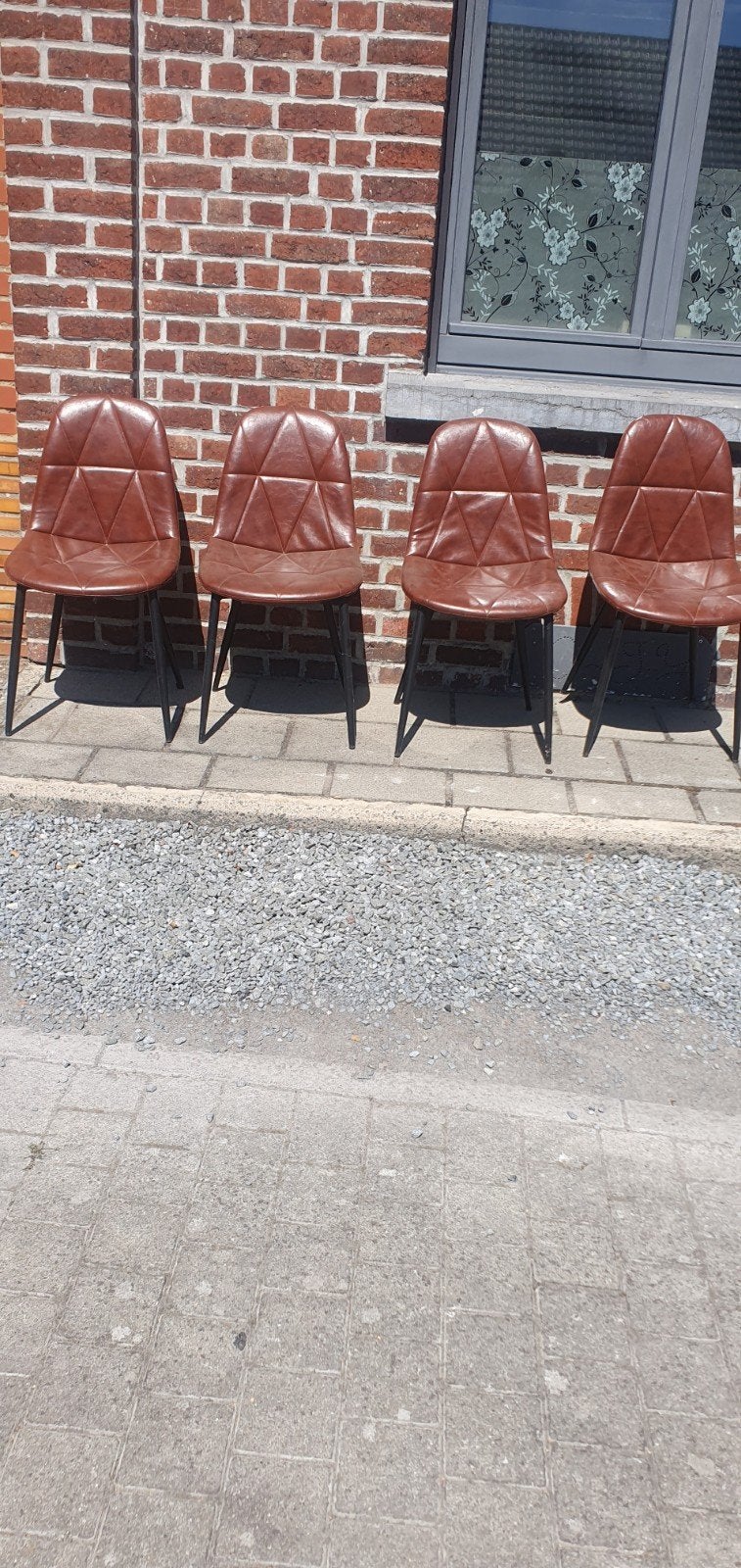 Set van 4 eetkamerstoelen, Huis en Inrichting, Stoelen, Ophalen, Gebruikt, Bruin, Vier