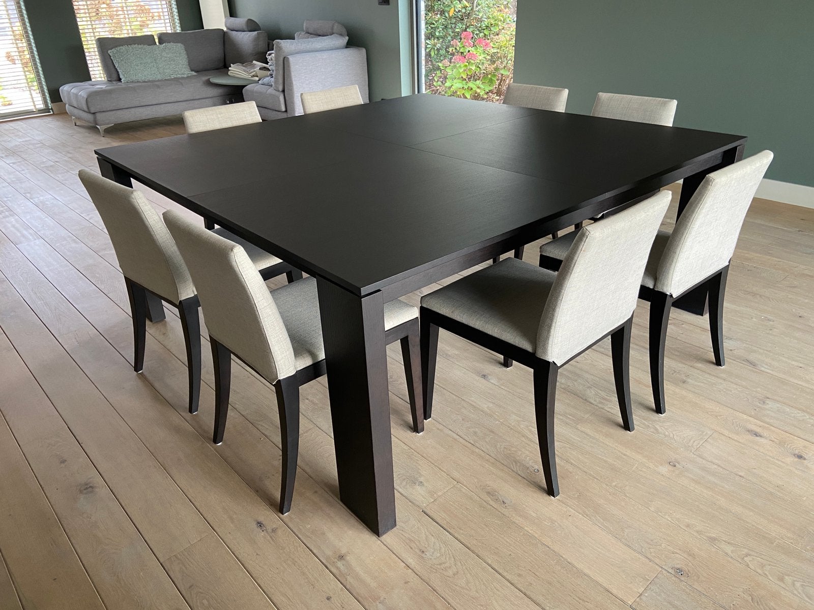 Porada eetkamertafel + 8 stoelen, Huis en Inrichting, Ophalen, 150 tot 200 cm, Zo goed als nieuw, Vijf personen of meer