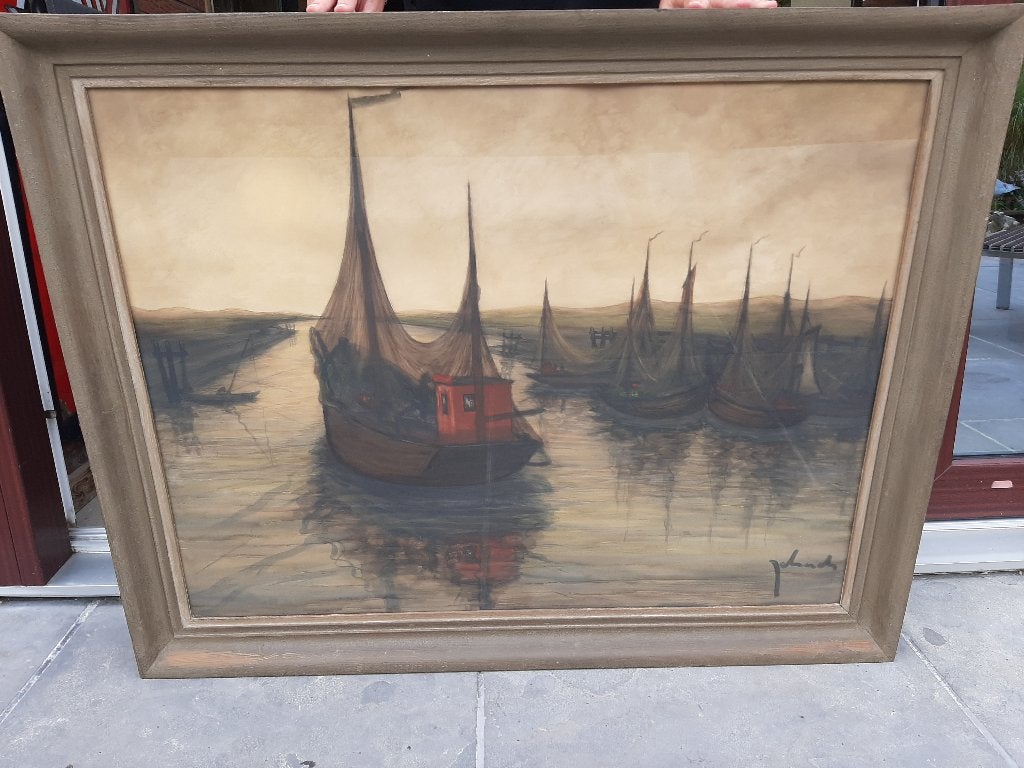 Schilderij Theo Idserda origineel, Antiek en Kunst, Maritiem / water, Overige stijlen, Papier, Pastel