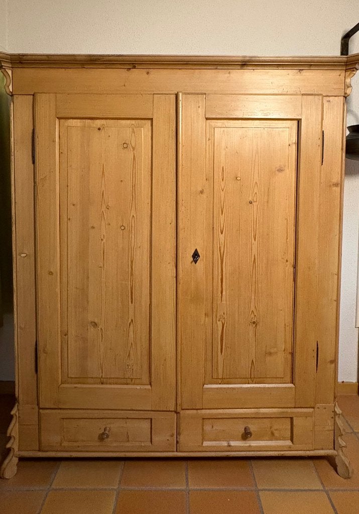 Grote antieke grenen kast met deuren, planken en laden, Huis en Inrichting, Kasten | Kleerkasten, Ophalen, Gebruikt, 50 tot 75 cm
