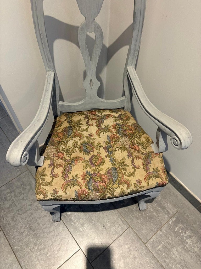 Brocante fauteuil / armstoel met klassieke bloemenbekleding, Enlèvement, Comme neuf, 50 à 75 cm