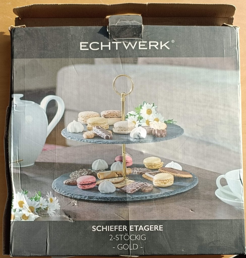 Présentoir à gâteaux 2 étages en ardoise Echtwerk – doré, Antiquités & Art, Enlèvement ou Envoi