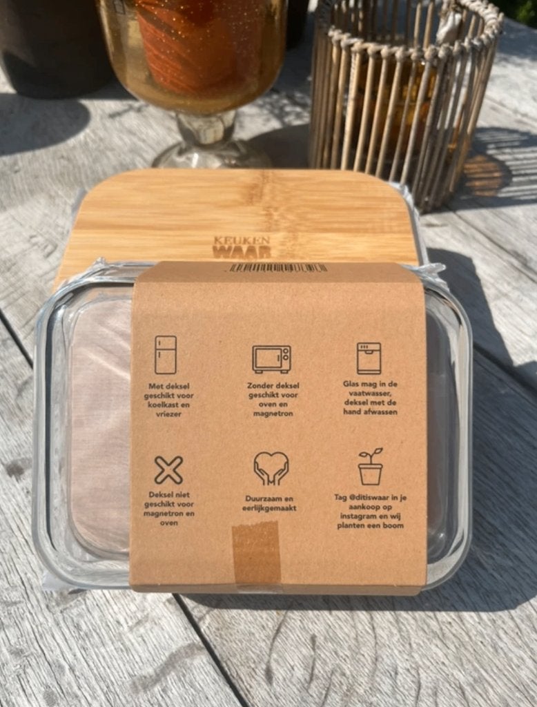 8x Glazen vershoudbak 900 ml met bamboe deksel nieuw, Ophalen, Nieuw, 900 ml, Bewaardoos