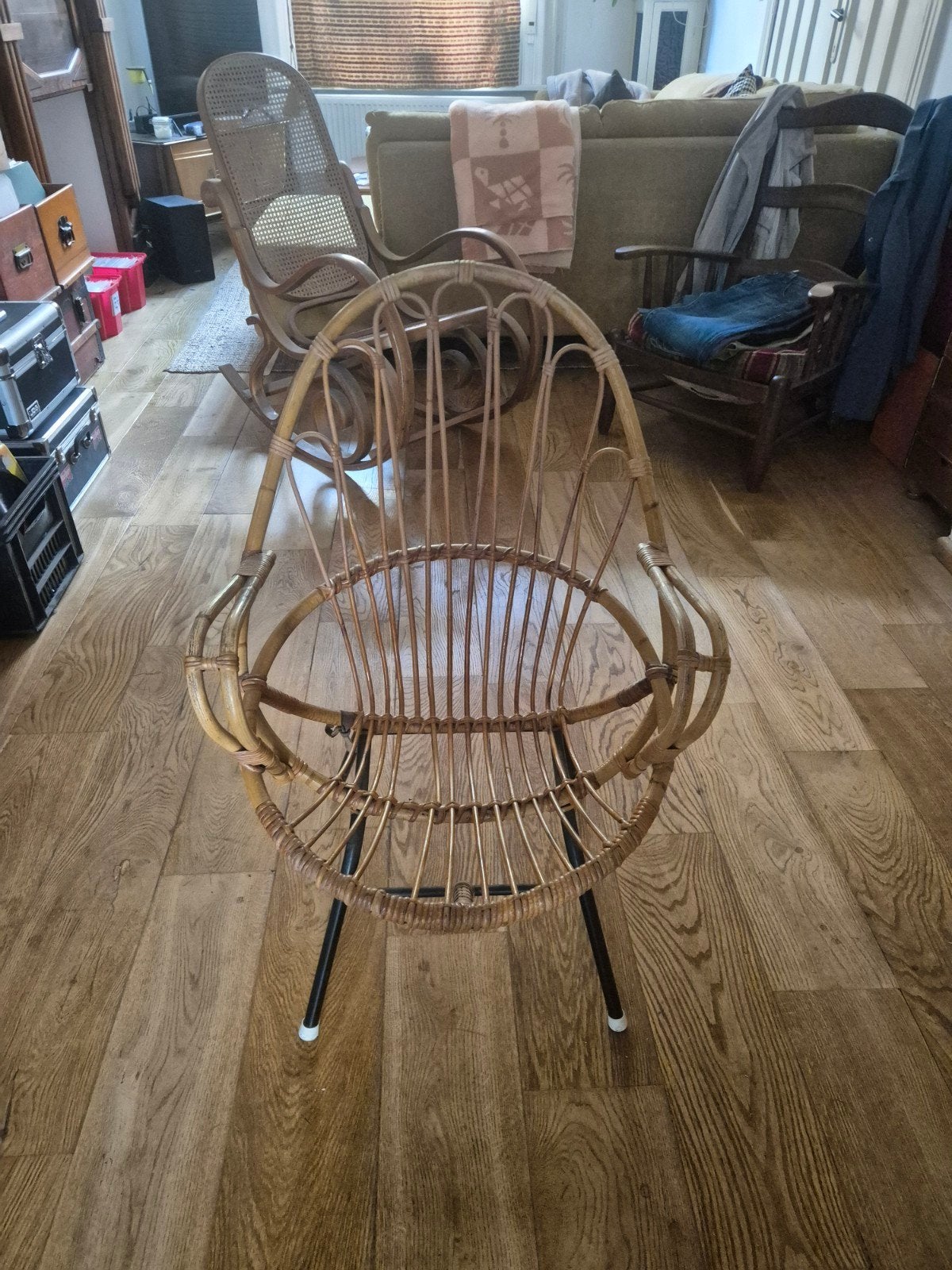 vintage rotan stoel 50/60, Ophalen, Gebruikt, Overige kleuren, Riet of Rotan