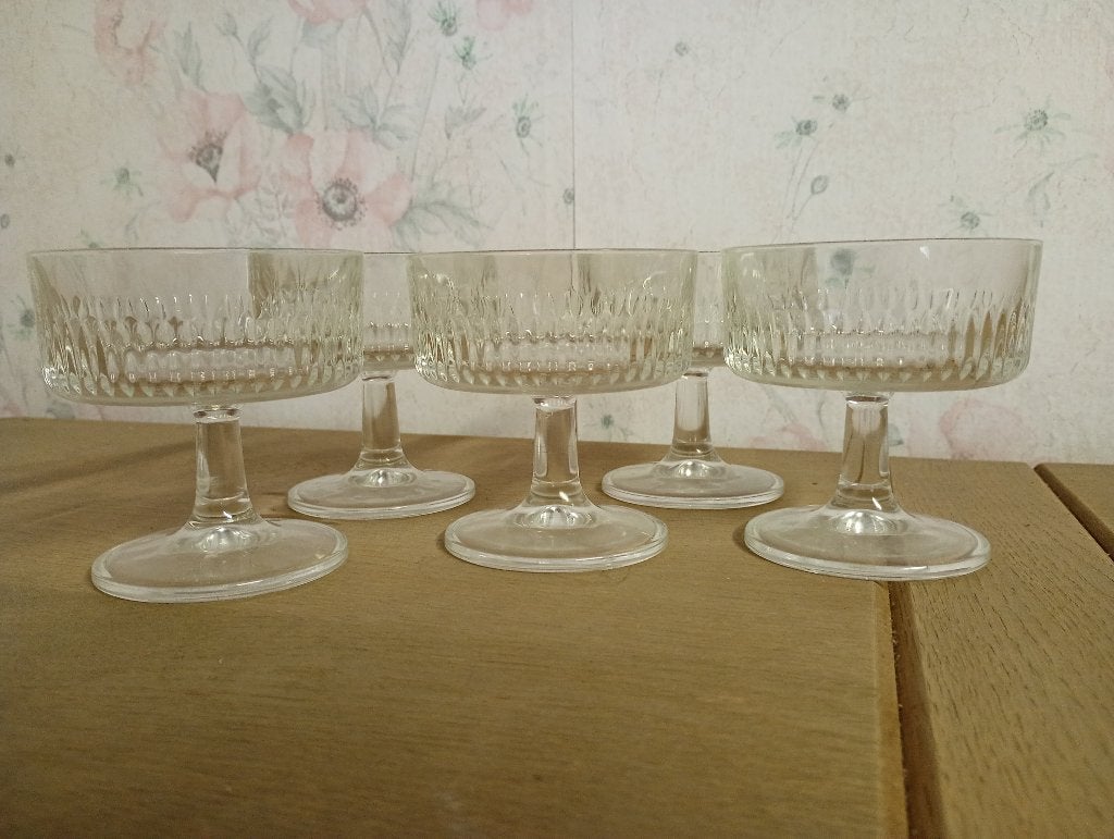 Set van 5 oude champagne coupe glazen, Verzamelen, Ophalen, Zo goed als nieuw, Overige typen