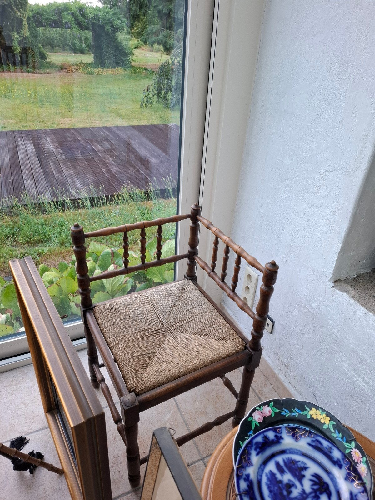 hoek stoel  rieten zit, Huis en Inrichting, Ophalen