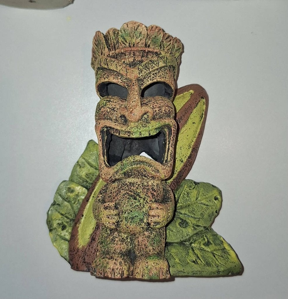 Aquariumdecoratie set Tiki ornament, kunstplanten en grind, Ophalen, Zo goed als nieuw, Decoratie, Overige merken