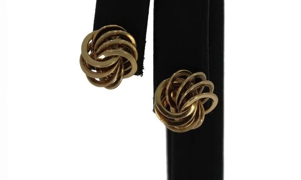 Knoop cirkel 14k gouden design dames oorbellen stekers, Hangers, Ophalen of Verzenden, Zo goed als nieuw, Met edelsteen