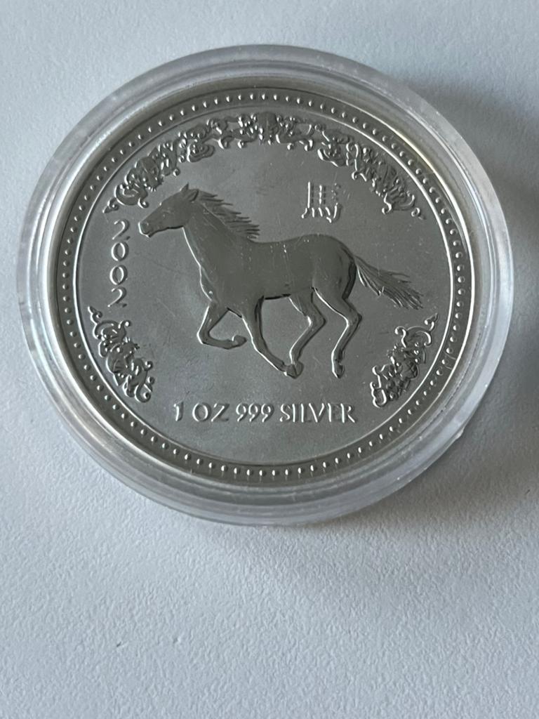 Lunar serie I Horse 2002 paard 1 oz zilveren munt, Ophalen of Verzenden, Zilver