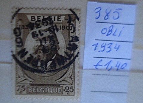 Belgique  n 385  (O) Belle Oblitération, Sans enveloppe, Affranchi, Envoi, Autre