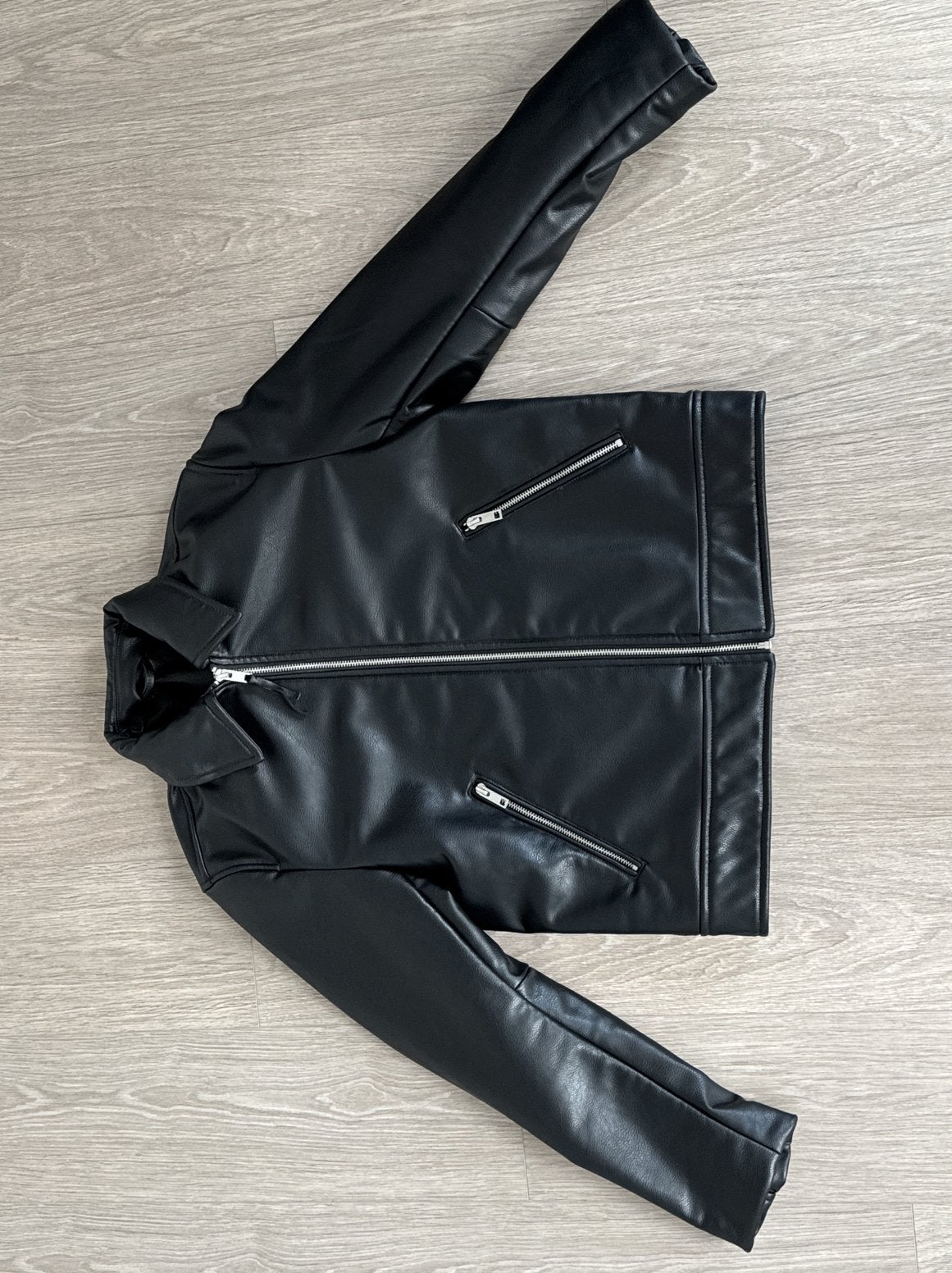 Vintage Exclusieve Zwarte Jas – Lederlook – Luxe Uitstraling, Kleding | Heren, Jassen | Zomer, Ophalen, Zo goed als nieuw, Maat 52/54 (L)
