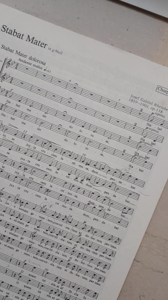 koorpartituur "Stabat Mater"  J.Rheinberger, Musique & Instruments, Partitions, Enlèvement ou Envoi, Autres genres, Religion et Gospel