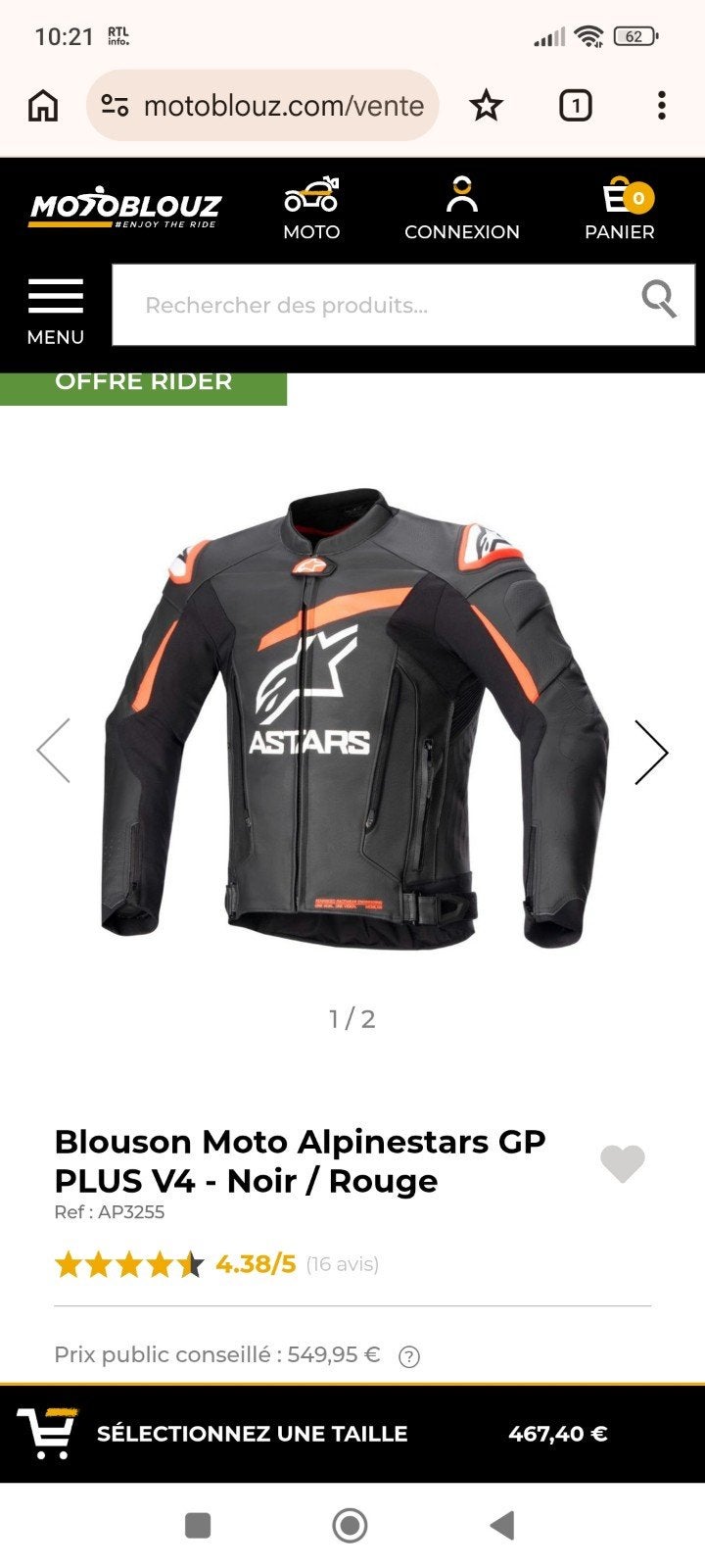 Veste Alpinestars, Enlèvement