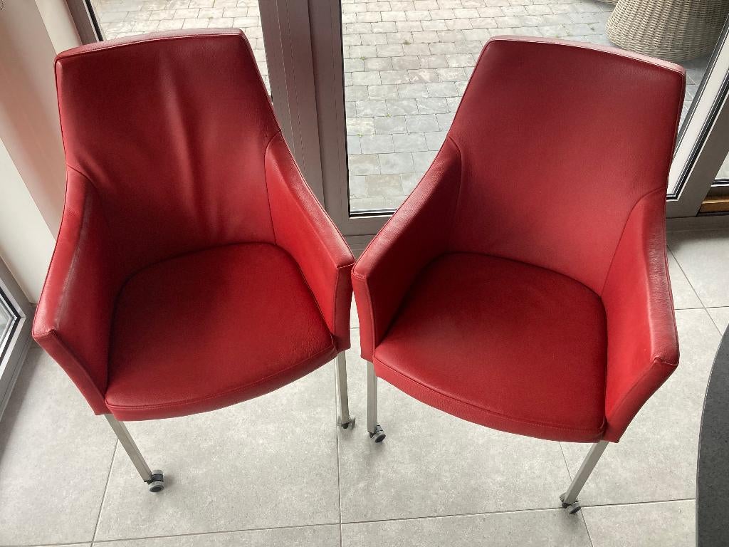 New Bree's 4 armfauteuils Athena op wielen , echt leder, Ophalen, Leer, Zo goed als nieuw, Vier