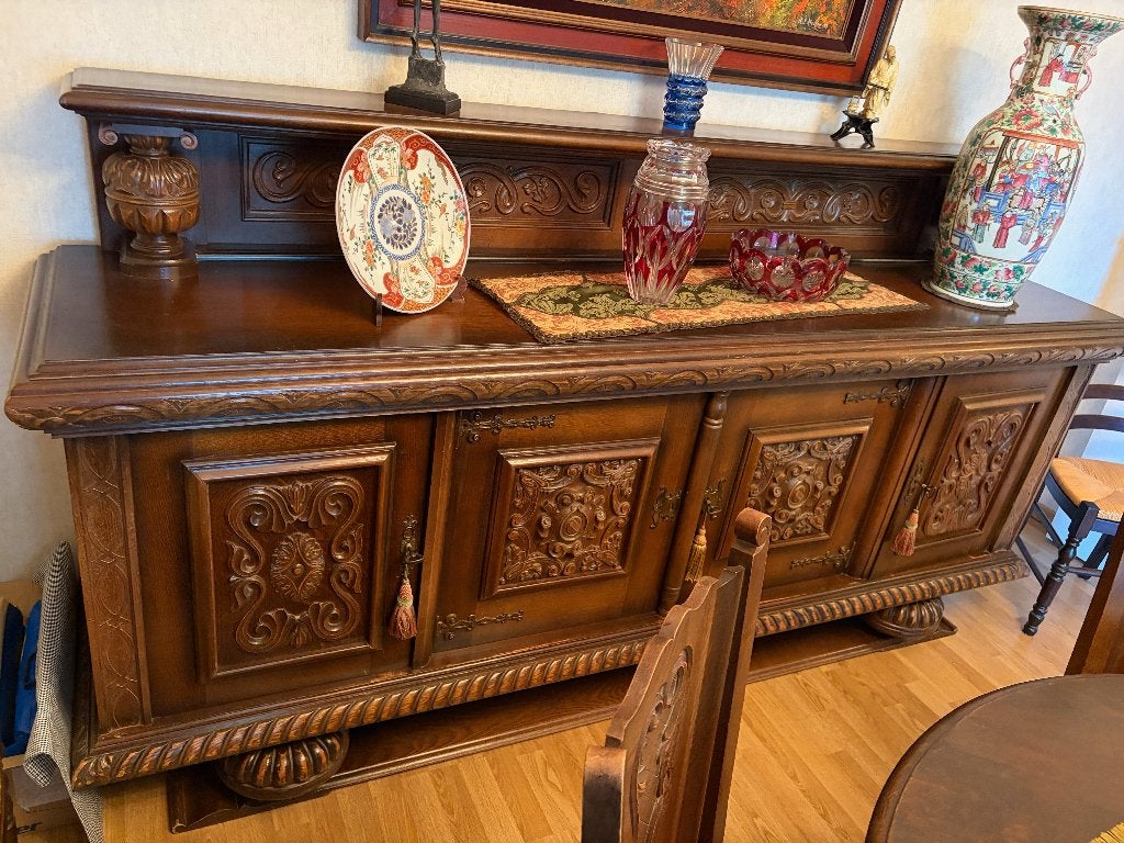 Buffetkast, Vitrinekast, Tafel en 4 Stoelen, Antiek en Kunst, Antiek | Meubels | Kasten, Ophalen