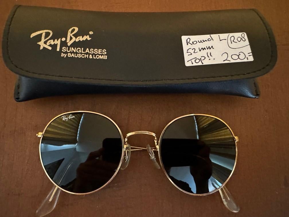 Vintage B&L Ray-ban Round 52mm Large W0607 zonnebril R08, Enlèvement ou Envoi, Autres couleurs, Utilisé, Ray-Ban