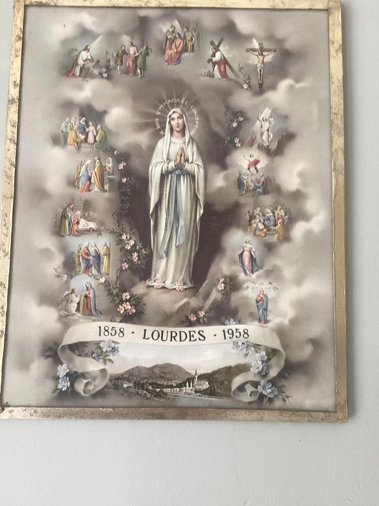 Zeer oude prent van Onze Lieve vrouw van Lourdes, Antiek en Kunst, Antiek | Religieuze voorwerpen, Ophalen