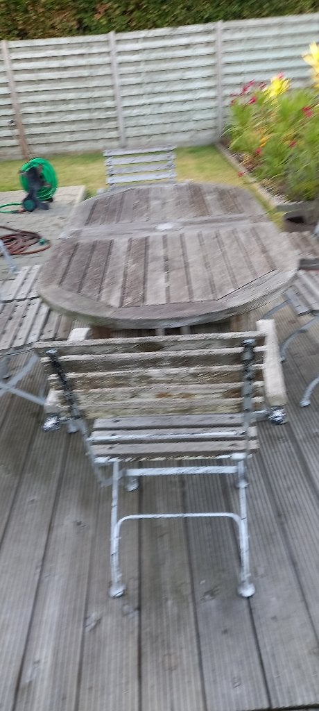 teak tuintafel met 6 stoelen, Tuin en Terras, Ophalen, Gebruikt, Ovaal, Teakhout