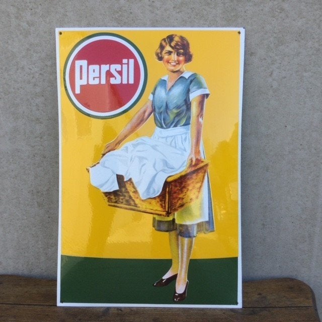 Emaille bord PERSIL was, Ophalen of Verzenden, Zo goed als nieuw, Reclamebord