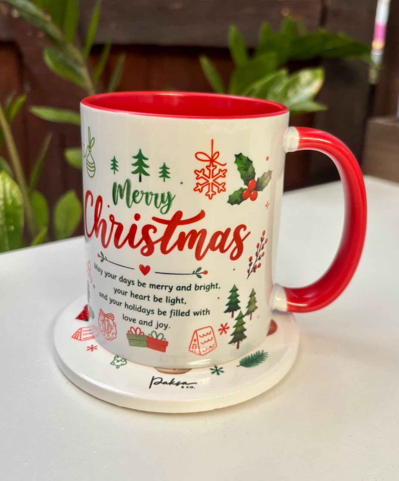 Set van 2 Kerstmokken + 2 Onderzetters – Merry Christmas, Verzenden, Zo goed als nieuw