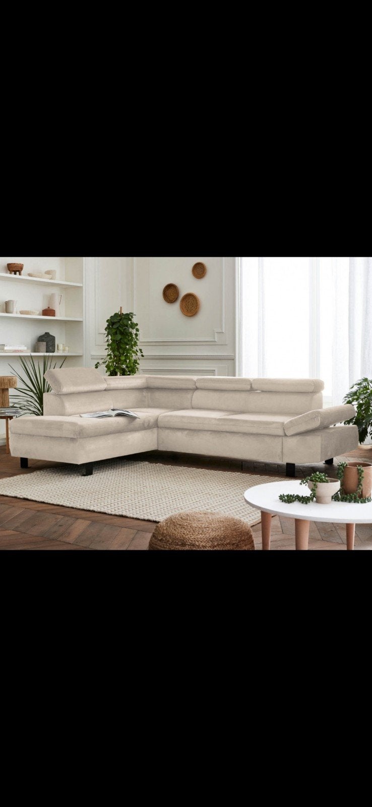 Canapé d'angle convertible lit - en velours - 5 places, Maison & Meubles, Enlèvement, Beige