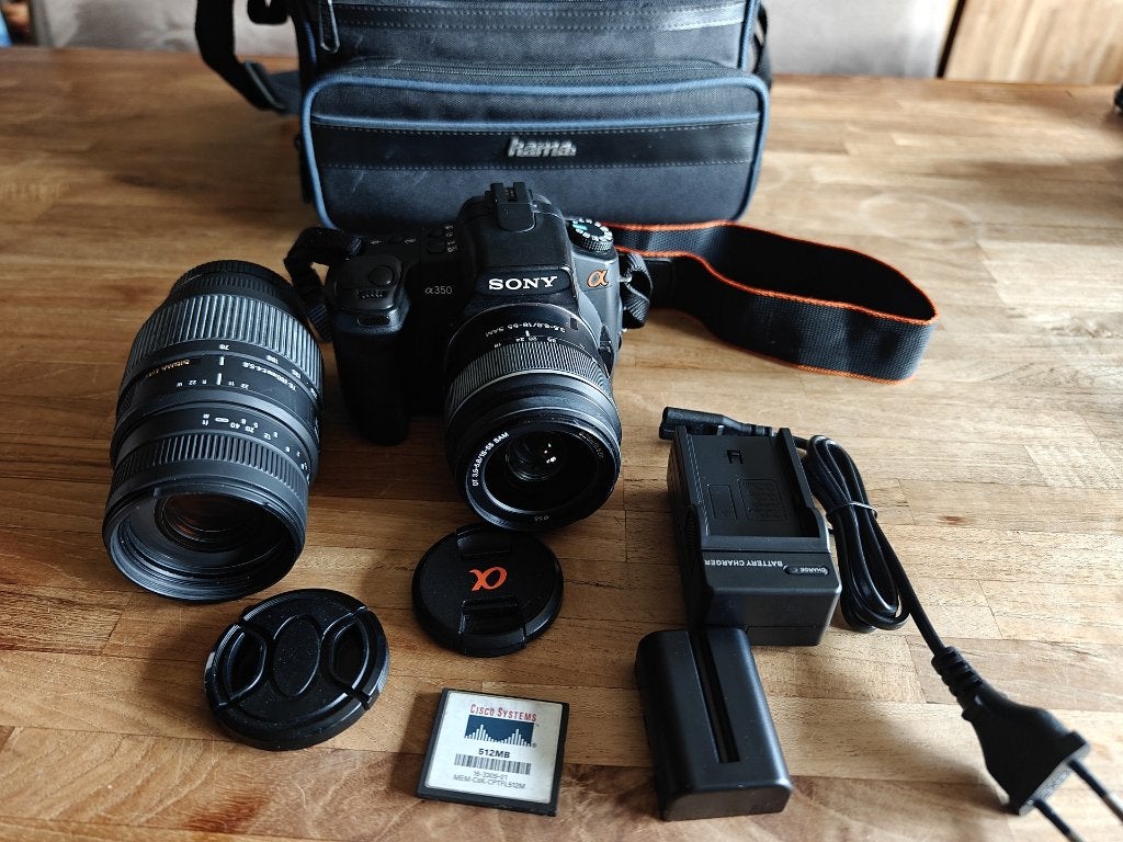 Sony A350 met 2 lenzen en tas, Enlèvement ou Envoi, Utilisé, Sony, Reflex miroir