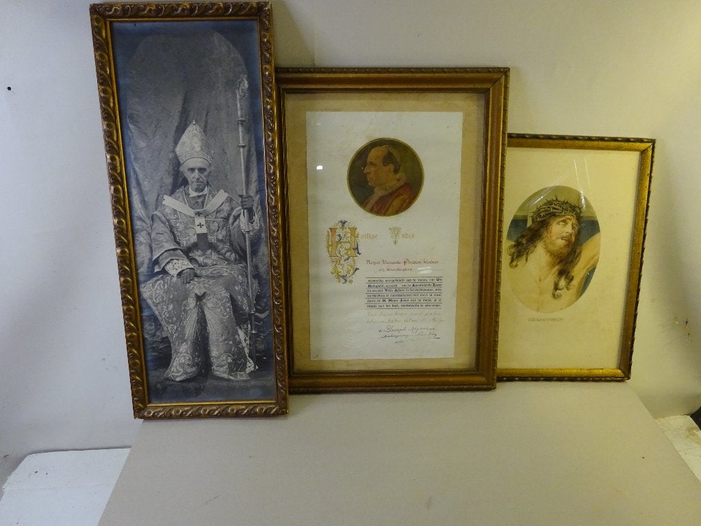 3 devotie drukken,1ste helft vorige eeuw,in originele kader., Ophalen of Verzenden, Gebruikt, Kaart of Prent, Christendom | Katholiek