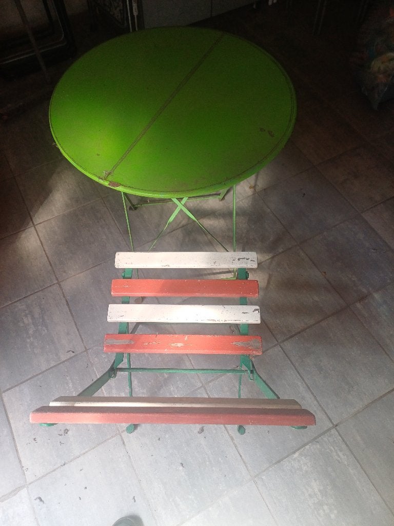 Klapstoelen + klaptafeltjes, Tuin en Terras, Ophalen, Gebruikt, Metaal, Inklapbaar