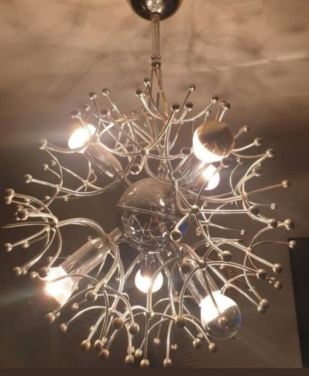 Lustre sputnik Gaetano Sciolari 1970s, Maison & Meubles, Lampes | Plafonniers, Lustre, Métal, Vintage, Enlèvement