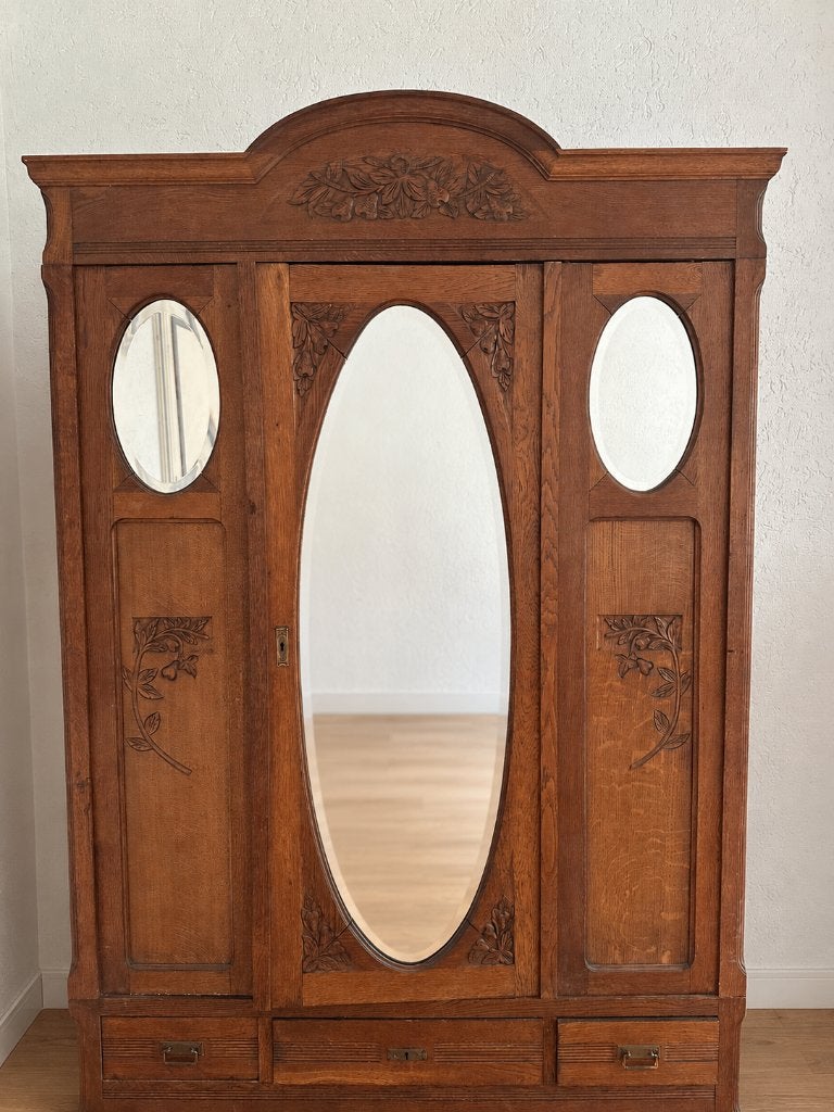Antieke eiken spiegelkast - art nouveau / Jugendstil, Huis en Inrichting, Ophalen, Vintage, antiek, art deco, Jugendstil, Gebruikt