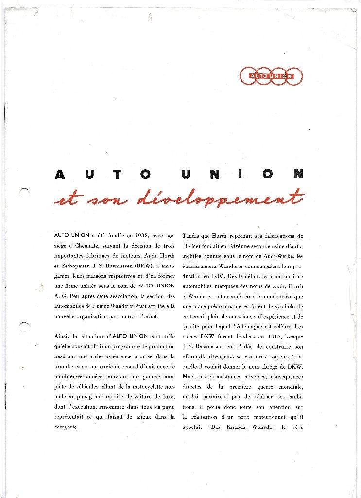 AUTO UNION  1953, Boeken, Auto's | Folders en Tijdschriften, Ophalen of Verzenden, Gelezen, Audi